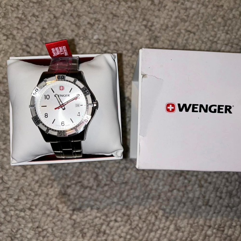 NEW Men's Wenger 0941.107 Platoon Large Silver Watch